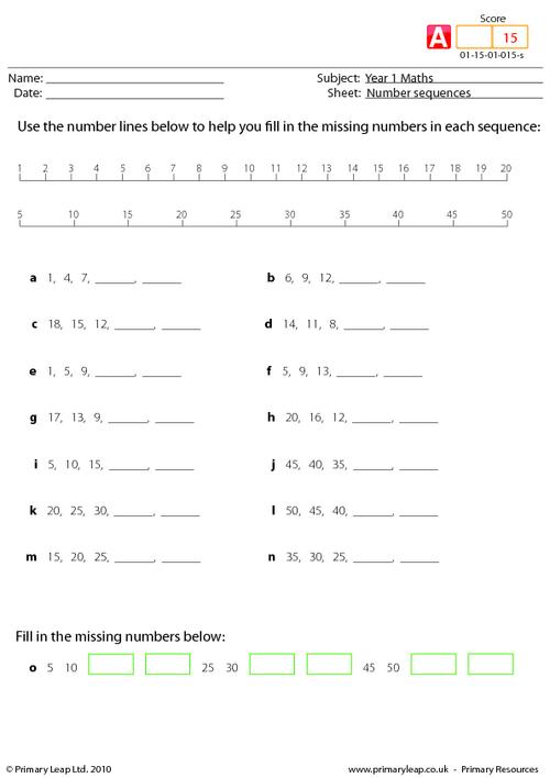 Numeracy: Number sequences | Worksheet | PrimaryLeap.co.uk