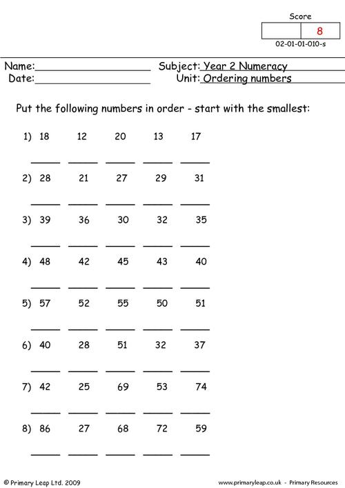 numeracy ordering numbers 3 worksheet primaryleapcouk