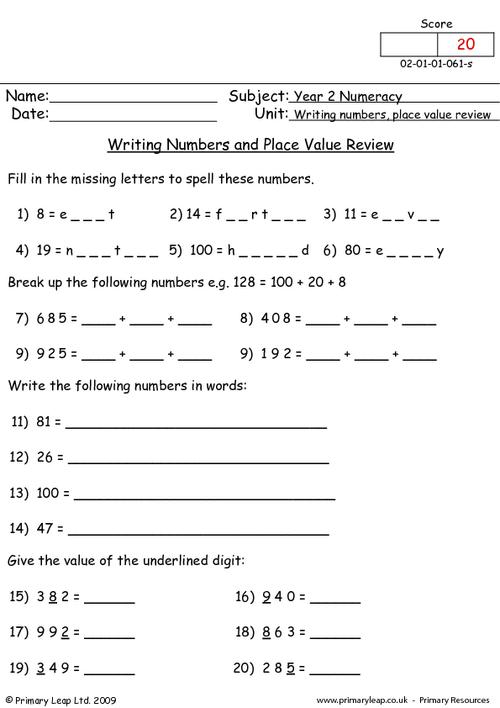 year 2 numeracy printable resources free worksheets for kids