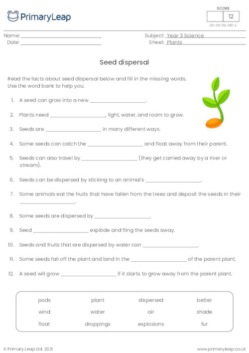 science cloze activity seed dispersal worksheet primaryleap co uk