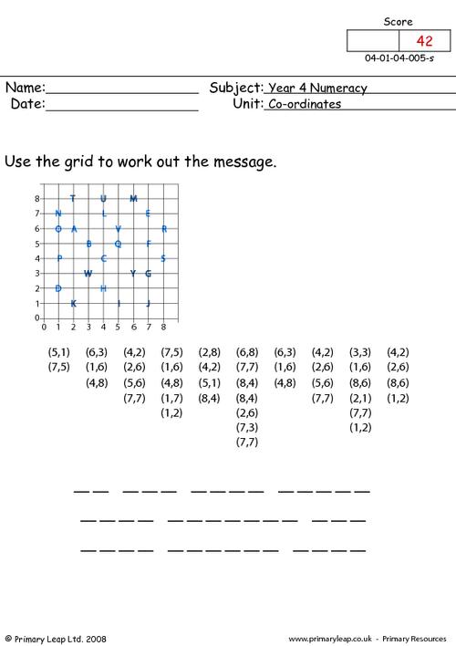 numeracy coordinates 1 worksheet primaryleapcouk