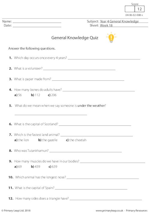 year 4 general knowledge printable resources free