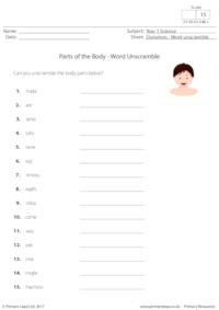 Parts of the Body - Word Unscramble 
