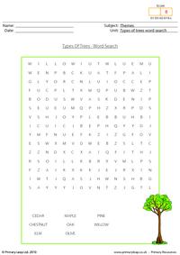 Types of trees - word search