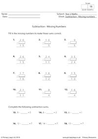 Subtraction - Missing numbers