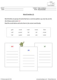 Word families - 'ake', 'ale' and 'all'