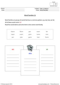 Word families - 'am', 'ame' and 'an'