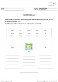Word families - 'ank', 'ap' and 'ar'