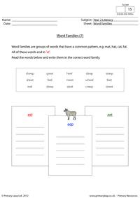 Word families - 'eel', 'eep' and 'eet'
