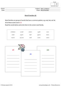 Word families - 'ell', 'en' and 'ent'
