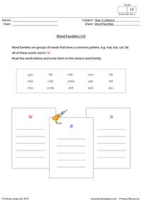 Word families - 'ile', 'ill' and 'in'