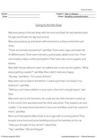 Reading comprehension - Going to the Pet Shop