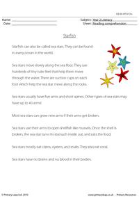 Reading comprehension - Starfish (non-fiction)