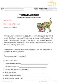 Reading comprehension - Tyrannosaurus rex (non-fiction)