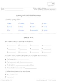 Spelling List - Great Fire of London
