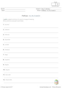Prefixes - in, im, il and ir