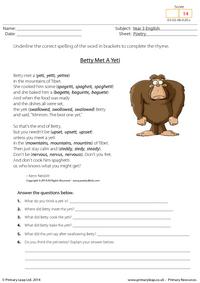 Comprehension - Betty Met A Yeti