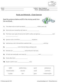 Rocks and minerals - Cloze activity