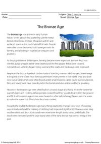 Reading comprehension - The Bronze Age