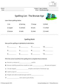 Spelling List - The Bronze Age