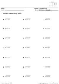 Division: 4 digits by 1 - set 7