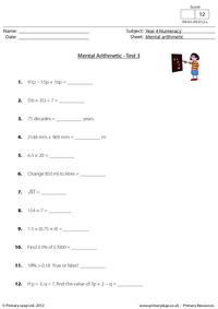 Mental arithmetic - Test 3