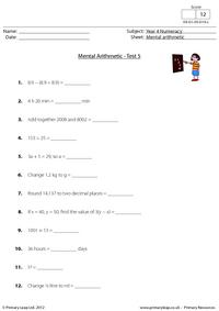 Mental arithmetic - Test 5