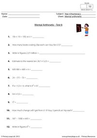 Mental arithmetic - Test 8