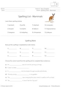 Spelling List - Mammals