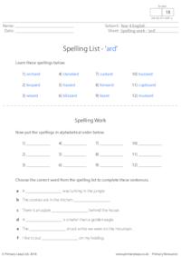 Spelling List - 'ard' 