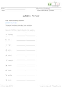 Syllables - Animal words