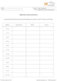Identifying adjectives, verbs and nouns 2