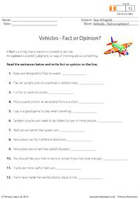 Vehicles - Fact or Opinion?