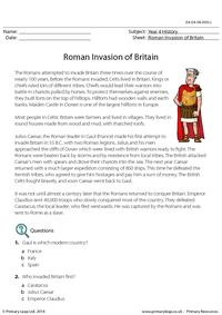 Roman Invasion of Britain - Comprehension