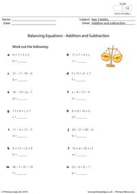 Balancing Equations - Addition and subtraction