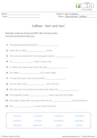 Suffixes 'sion' or 'tion' (3)