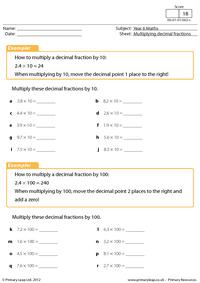 Multiplying decimal fractions by 10 and 100