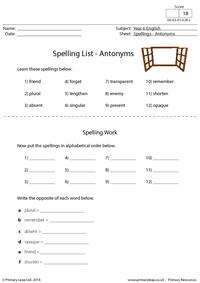 Spelling List - Antonyms