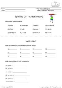 Spelling List - Antonyms (4)