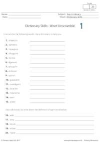 Dictionary Skills - Word Unscramble 1