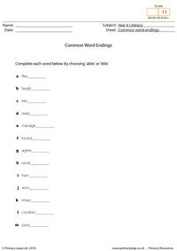 Common word endings - able or ible