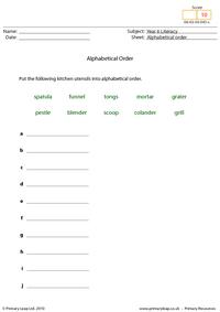 Alphabetical order 4 - Kitchen utensils