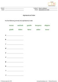 Alphabetical order 5 - Animals