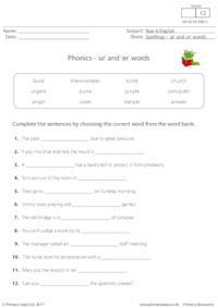 Phonics - 'ur' and 'er' words