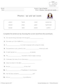 Phonics - 'aw' and 'are' words