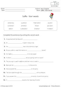 Suffix - 'tion' words