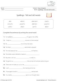 Spellings - 'ful' and 'att' words