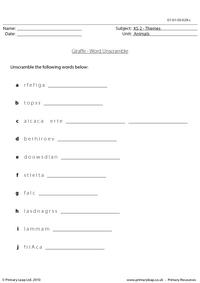 Giraffe word unscramble