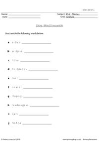 Zebra word unscramble
