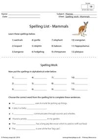 Spelling List - Mammals